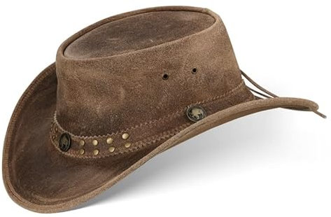 Black Forest Fox Buffalo Bill Herren Damen Western Cowboy Leder Hut Vintage Brown Größe XL