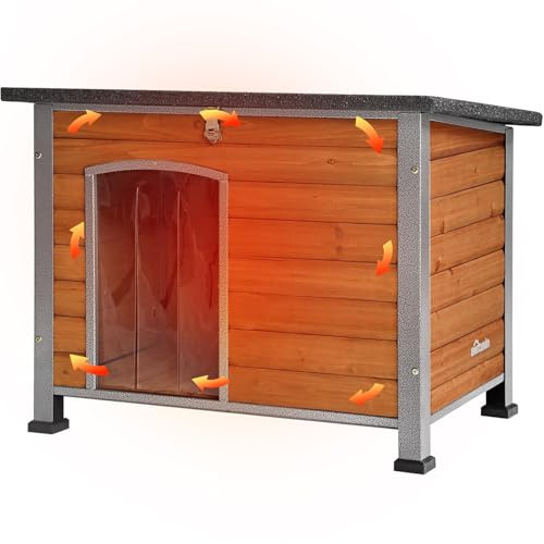 Aivituvin Dog House Outdoor & Indoor Unique All-Around Iron Frame Dog Kennel for Winter with Raised Feet Weatherproof for Small & Medium & Large Dogs