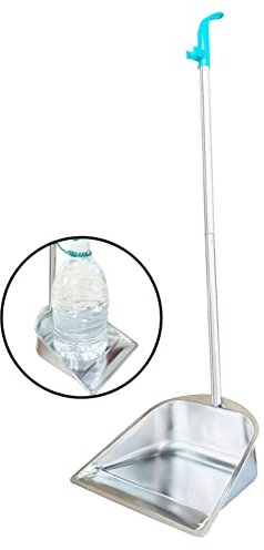 Upright Dust Pan, Large Size 33.5x10.7x10.3in Stainless Steel Heavy Duty Dustpan with Long Handle, Stand Up Dustpan Household Sweeping Accessories for Indoor Outdoor Garage Home Yard Kitchen Office