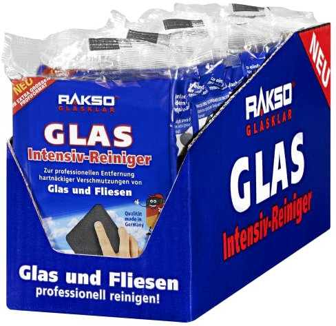 RAKSO Glas-Intensivreiniger - 9 Scheibenreiniger, 9x1 Stk. aus Edelstahlwolle, kratzfrei, Glasreiniger & Fliesenreiniger für Wand/Boden-Reiniger