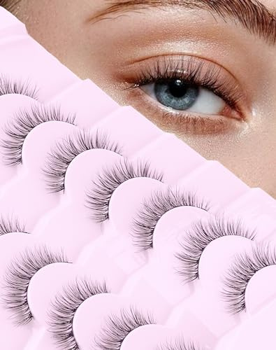 Onlyall Wispy Lashes Natürlicher Look Kurze Wimpern Leichtes Volumen Falsche Wimpern Natürliche Wimpern Weiche falsche Wimpern Packung mit 7 Paare D4