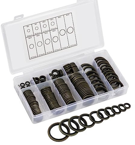 Rondella da 150 Pezzi, Rondella Piatta, Anelli di Tenuta Idraulici con Labbro in Gomma, M6-M24 Anello di Tenuta in Gomma Metallica, Anello di Tenuta del Raccordo