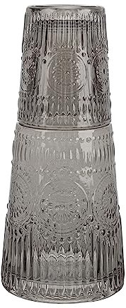 elle decor Caraffa per l'acqua da comodino con set di bicchieri, brocca dal design vintage e bicchiere abbinato, funge anche da coperchio, brocca da 935,5 g per camera degli ospiti, ufficio o regalo,