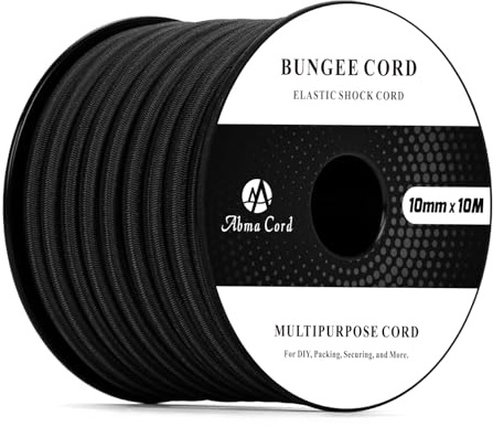 Abma Cord Gummirep 10mm 10M Elastisk Sladd Spännrep Elastiskt Rep Expanderrep för Presenning, Släpvagn, Ryggsäck, Tältstång, Kajak - Svart