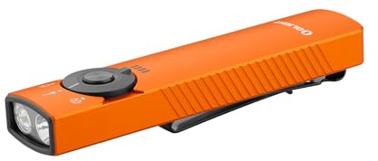 OLIGHT Arkfeld Pro Rechargeable EDC Flat Flashlight with Green Beam, UV and White LED Combo, 1300 Lumens Portable Pocket Lights, Triple Sources for Outdoors Emergency Working (Orange CW)