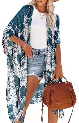 Breezy Lane Damen Kimono Bikini Cover Up Strickjacke Sommer Blumenmuster Strandkleid Lässige Badebekleidung Cardigan für den Urlaub