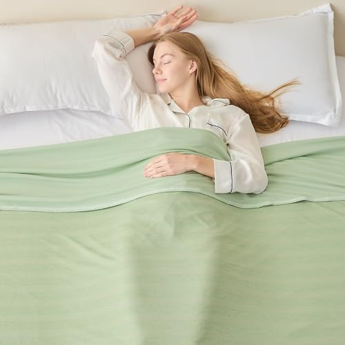 EMME Manta Refrescante de Enfriamiento, ARC-Chill Q-MAX>0.5, 274x230 cm, 2 en 1 Doble Cara - Manta Fina de Verano Ligera y Transpirable para Día, Sofá o Cama, Cubrecama Suave,Grün Gestreift