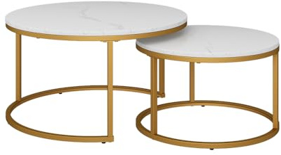 Vicco Couchtisch-Set Montreal, Weiß/Gold, 77 x 40 cm | 2 Teile, platzsparend klappbar und vielseitig kombinierbar