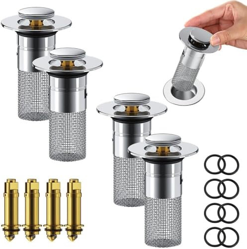 4PC Badewannenstöpsel, Abflussstopfen WaschbeckenstöPsel für 34-40mm Abfluss Ablauf, Abflussstopfen Waschbecken mit Haarsieb, Universal Pop Up Abflusssieb Dusche schnell ablaufend (4 Stück)