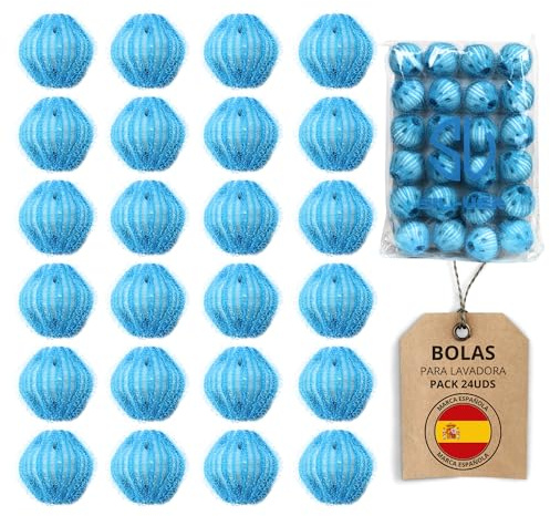 SILVERSTORE®️ 24 Bolas Atrapa Pelos para Lavadora - Atrapa Pelusa para Todo Tipo De Mascotas Perros Gatos Etc.. - Juego De 24 Bolas Quitapelos (Azules)