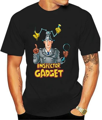 Cartoon Inspector Gadget V1 Serial TV 1982 T Shirt Tee Shirt O-Neck Tops Male Fashion for Men Short Homme Black 3XL