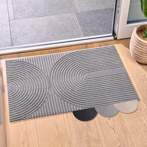 Blumtal Fußmatte 40x60 cm - rutschfeste Schmutzfangmatte - Fußabtreter mit Muster - Fußmatten Haustür - Türmatte aus Polyester - Fußmatte innen/Schmutzfangmatte außen/Türvorleger Hellgrau