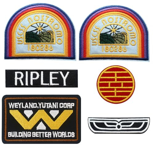 6-Piece USCSS Crew Ripley Embroidered Iron On Patches - Halloween Costume Shoulder Applique Badge Set