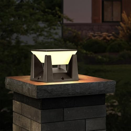 ACMHNC Luce Solare Pilastro, Lampioni da Giardino Esterno solari, Lampada da Giardino solare Ip65, Bianco Caldo, Lampione da Giardino Per Patio Villa Colonne Recinzione Pali In Legno, Nero