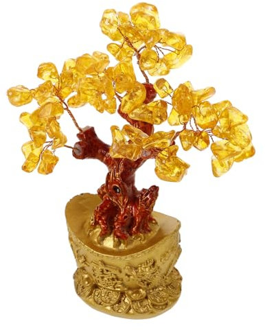 Zerodeko Kristall-geldbaumstatue Chinesisches Ornament Dekoration Für Schreibtisch Oder Schrank Filigrane Details Langlebiges Harz Und Kristall-Design Geldbaum-tischdekor Im Klassischen Sti