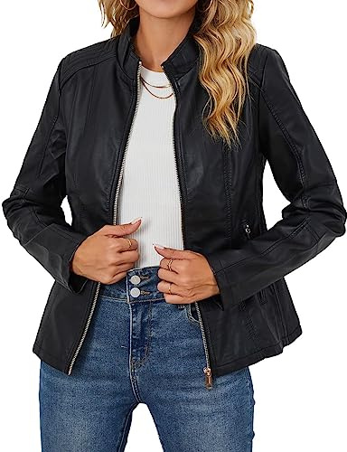 Giolshon Giacca da Donna in Similpelle da Motocicletta Primaverile e Autunnale Giacca Casual Corta