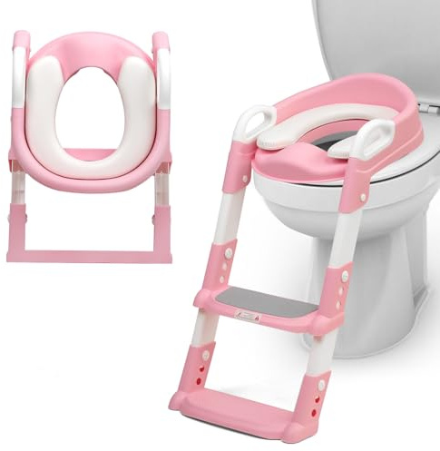 Crystals Portable Toddler Potty Training Seat with Step Ladder – Comfortable Child Toilet Seat for Boys & Girls, Foldable Anti-Slip Baby Urinal Chair for Kids Potty Training, Easy Step-Up for Home Use