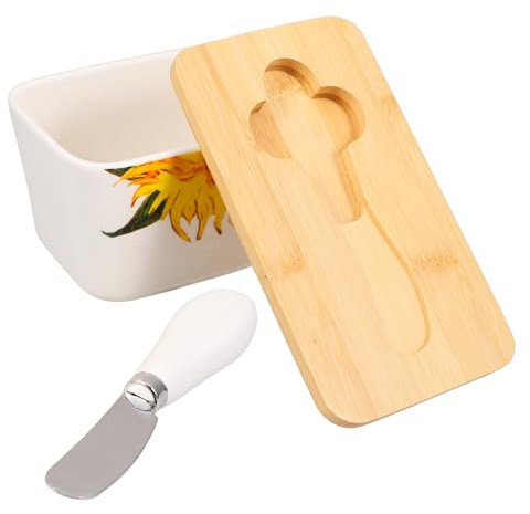 MOLUCKFU Contenitore Ceramica Per Burro Con Spatola Inclusa Portaburro Elegante e Pratico Per Cucina e Tavola Per Conservare Burro e Formaggio Freschi