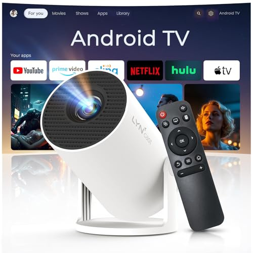 Mini Projector with WiFi 6 and Bluetooth 5.4 Built-in Android 11 OS Upgraded 300Pro+,1080P 4K Support Portable,Auto Vertical Keystone,180° Rotatable Projector for Home Outdoor LYNCAST OptiBarrel 500