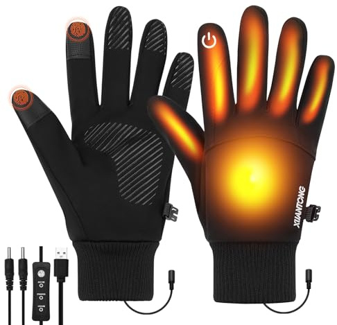 Guantes Calefactables Bici para Mujeres y Hombres, USB Pantalla Táctil Antideslizante Guantes Calefactables Ciclismo con 3 Niveles de Calor, Forro Térmico, Puño Elástico, para Correr Caminar Conducir