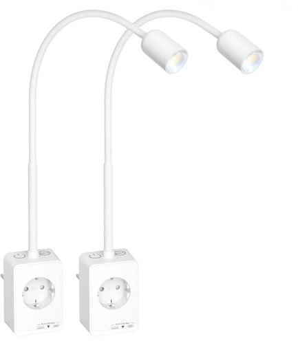 PRINCEWAY LED Strahler Wandleuchte Dimmbar Weiß mit Stecker und Steckdose, USB Ausgangslade Anschlusse, 2er Pack Steckdosenlampen LED für Schlafzimmer, Zwei Berührungsschalter, 3er Lichtfarben
