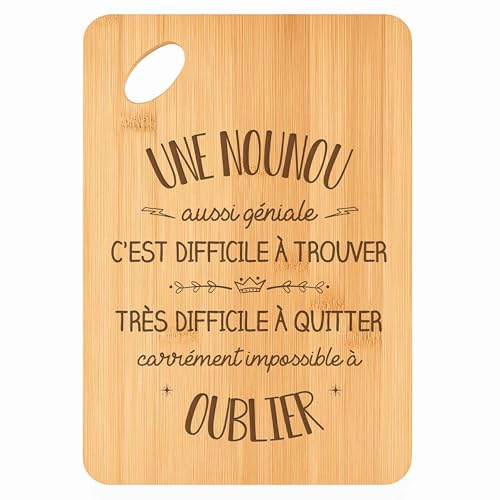 Planche à découper Une Nounou aussi géniale - Plateau Apéro en Bambou Cadeau Gravé Collègue Femme Remerciement Fin d'années Cuisine Barbecue