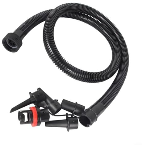 Tubo flessibile gonfiabile per pompa dell'aria da 1,2 m, adattatore filettato da 27,5 mm con 5 ugelli, tubo in PVC per barche/materassi/giocattoli (nero, 140 G) - Adatto per gommoni e attrezzatura da