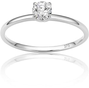 Orovi Anillos Mujer Oro Blanco 9 Quilates 375, Anillos de Compromiso Solitario con Piedra Circonita 0.45ct, Anillo Compromiso, Joyería para Mujer Hecha a Mano, Se incluye Estuche Joyería