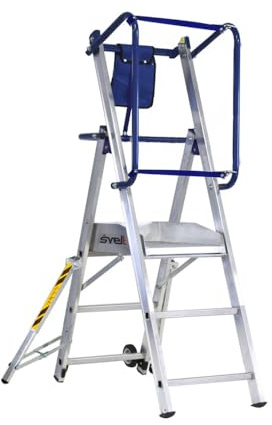 Svelt Scala Professionale a Castello Trasportabile con Piattaforma Antiscivolo e Protezione 360°, Allargatori Richiudibili, Stabilizzatori Telescopici, Rotelle di Trasporto, Certificata (3 Gradini)