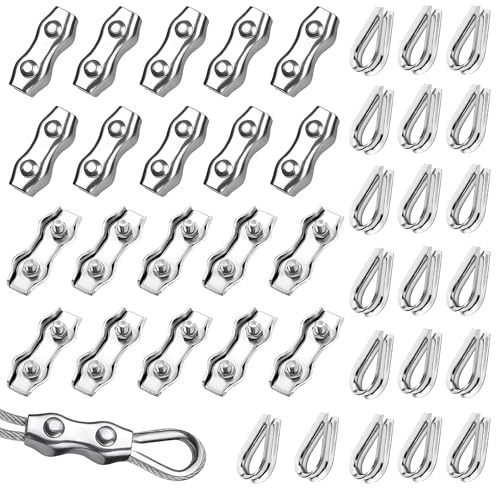 40 Stück Drahtseilklemme 3mm 304 Edelstahl Seilklemme,Glatte Oberfläche,Nicht Rostbar,Korrosionsbeständig,Hohe Festigkeit,Nicht Leicht Zu Verformen,Für Seile,Sonnenschirme,Flaggenstangen,Banner