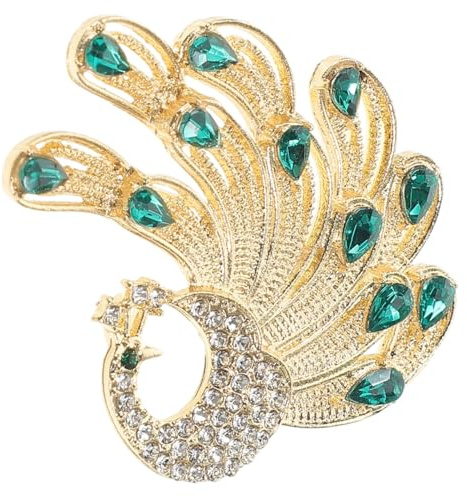 ifundom Vintage Pfau Brosche Damen, Strass Tierbrosche Anstecknadel für Kleid Mantel Schal, Elegant Schmuck Geschenk, Grün, 5 cm