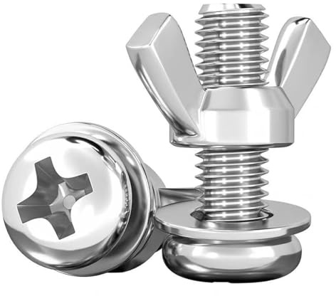 Flügelmuttern, Befestigungselemente, 10 Stück M5*6~200mm 304 Edelstahl Phillips Flachkreuz-Rundkopf-Metallschrauben mit Unterlegscheibe(M5*14mm)