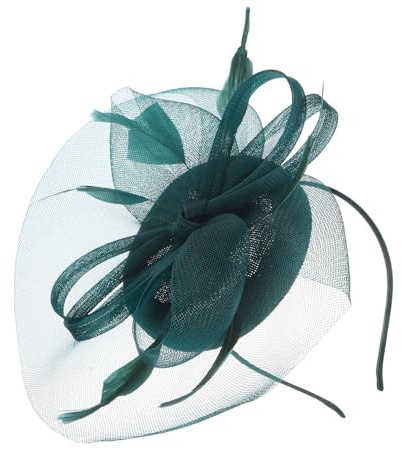 HAKIDZEL Grüner Fascinator Hut aus Netzstoff Leichter Teeparty und Hochzeitskopfschmuck für Damen und Mädchen Eleganter Brautfascinator mit Federdetails