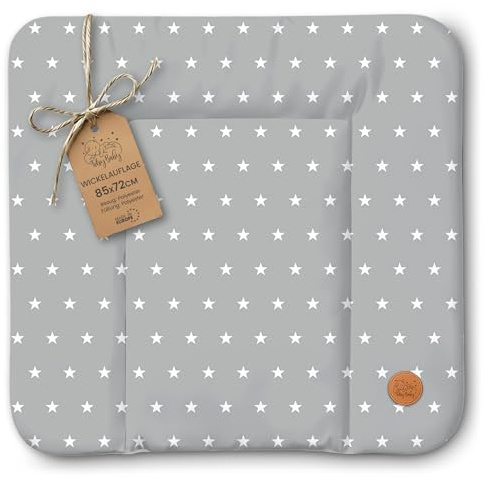 Skötbädd avtvättbar och vattentät 85x72 cm - skötmatta för skötbord, skötunderlag, skötbyrå eller tvättmaskin Oeko-Tex 85 x 72 Stjärnor och grå