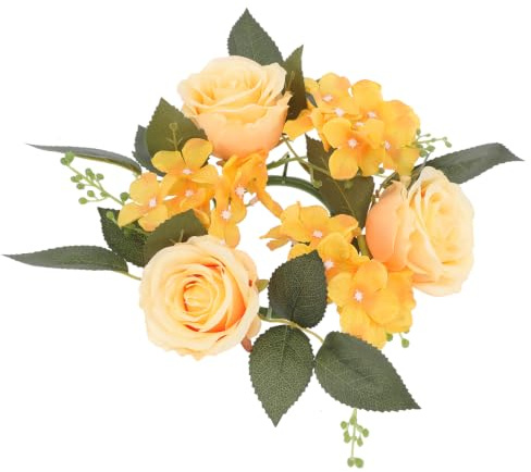 NUOBESTY Künstlicher Blumenkranz mit Rosen Gelber Hochzeitskranz aus Leichtem Kunststoff Wand und Tischdeko für Party und Zuhause