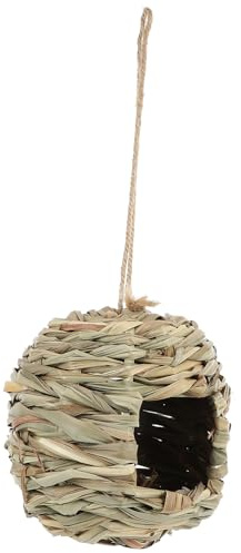 FONDOTIN Nido per Uccelli Intrecciato a Mano in Paglia Naturale Casetta Sospesa per Giardino e Terrazzo Leggero e Portatile Adatto per Uccelli Domestici e Riproduzione