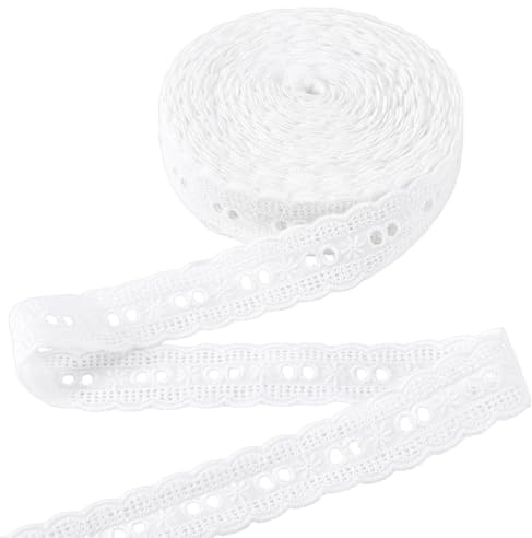 FINGERINSPIRE 13,72 m de encaje de algodón con ojales, 30 mm de ancho, cinta de algodón vintage, cinta de algodón para manualidades, accesorios de costura, material suave y duradero