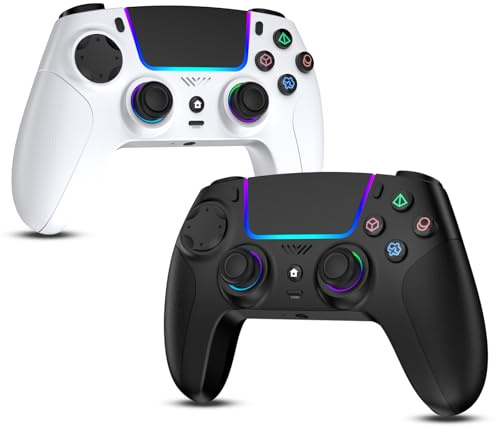JORREP 2 Pack Wireless Controller für PS4,Gamepad Joystick, kompatibel mit PS4/PS3/Pro/Steam Deck/PC,mit RGB-Beleuchtung/Dual-Vibration/Turbo-Funktion/Bewegungssensor/programmierbar/Headset-Anschluss