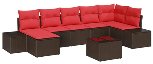 vidaXL Trädgårdsoffset med kudde 8 pcs Brun konstrotting, Modulsoffor för trädgård och terrass, utomhusmöbler, relaxsoffa, modern sittplats