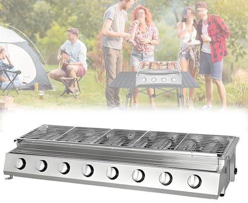 Burner Gas BBQ Grill Tabletop Barbecue Grill Sear Stainless Steel Portable Stove,Tabletop Barbecue Grill with Independent Switch for Garden Courtyard Terrace 8Burner