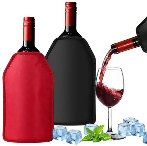 2 Stück Kühlmanschette Wein, Wiederverwendbare Flaschenkühler Manschette | Weinkühler Manschette, unterwegs Weinmanschette, Weinflaschenkühler, für Sekt Champagner Wein, Schwarz Rot