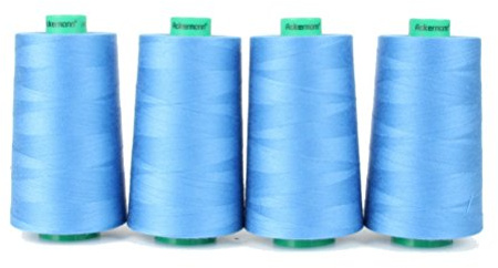 Ackermann Nähgarn Himmelblau (7282), 4x 5.000 m Konen (20.000 m) – Universal-Garn 100% Polyester, Stärke 120, OEKO-TEX, für Overlock- und Nähmaschinen