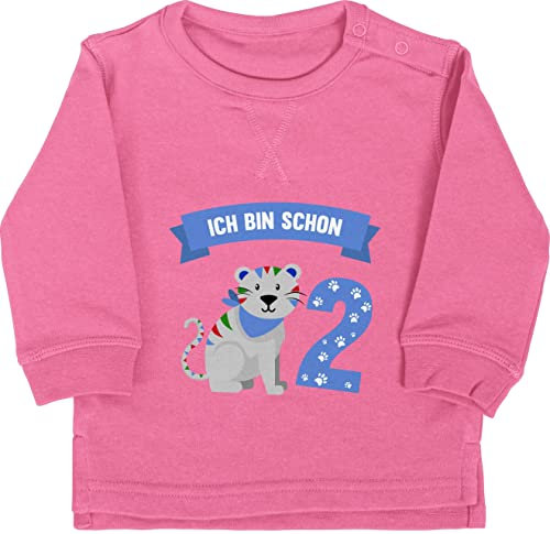 Shirtracer Baby Pullover Jungen Mädchen - 2. Geburtstag - Ich Bin Schon Zwei Tiger - 18/24 Monate - Pink - geburtstagsshirt Langarm 2 Jahre 2.Geburtstag Sweatshirt Pulli zweijährige Oberteil Junge 2,