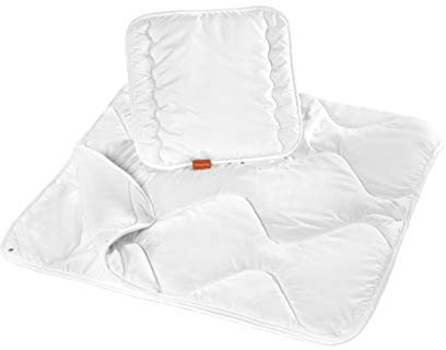 sleepling 196278 Baby Babybetten Set, 4-Jahreszeitenbettdecke Bettdecke 80 x 80 cm und Flachkissen Kopfkissen 35 x 40 cm, Made in EU, Ökotex 100, waschbar 60 Grad