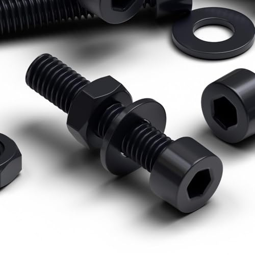 50x schwarze Nylon-Inbusschrauben M4 x 20mm, Muttern & Scheiben