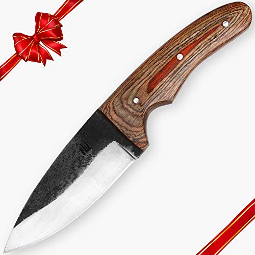 Hobby Hut HH-343 Coltello da Caccia con Fodero, 20,32 cm 1095 Coltello Bushcraft in Acciaio al Carbonio, Coltello a Lama Fissa, Manico in Legno Pakka Progettato per la Caccia e Il Campeggio