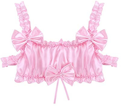 JUN-STORE Senmia-Abbigliamento. Wire-Libera Bra Uomo Top Elastico Cinghie della Biancheria di Colore Rosa/Nero Soft Top in Raso Increspato Frilly (Color : Pink, Size : XXL)