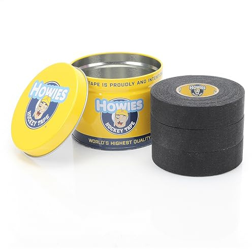 Howies Hockey Tape - 3 Pack Black Cloth Stick Tape - 1 x 24 Yards per Roll - Strong, Long-Lasting Grip for Hockey Stick, Lacrosse and Baseball - Includes Free Tin
