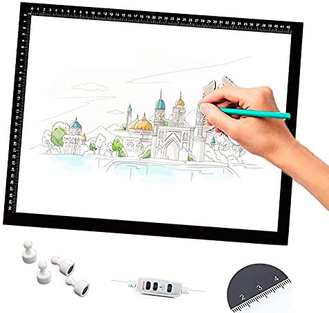LED Leuchttisch A2, Leuchtplatte Light Pad, Ultradünnes Zeichenbrett Mit Einstellbarer Helligkeit, USB Kabel Für Malen, Animation, Kalligraphie, Tattoo Zeichnung, Schwarz, A4 26CM×35CM