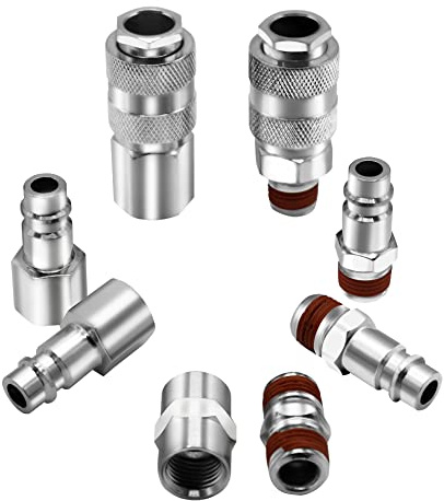 YOTOO 8pcs 1/4 BSP Euro Air Fitting Air Line Connectors Metal Quick Connectors Air Coupler and Plug Set